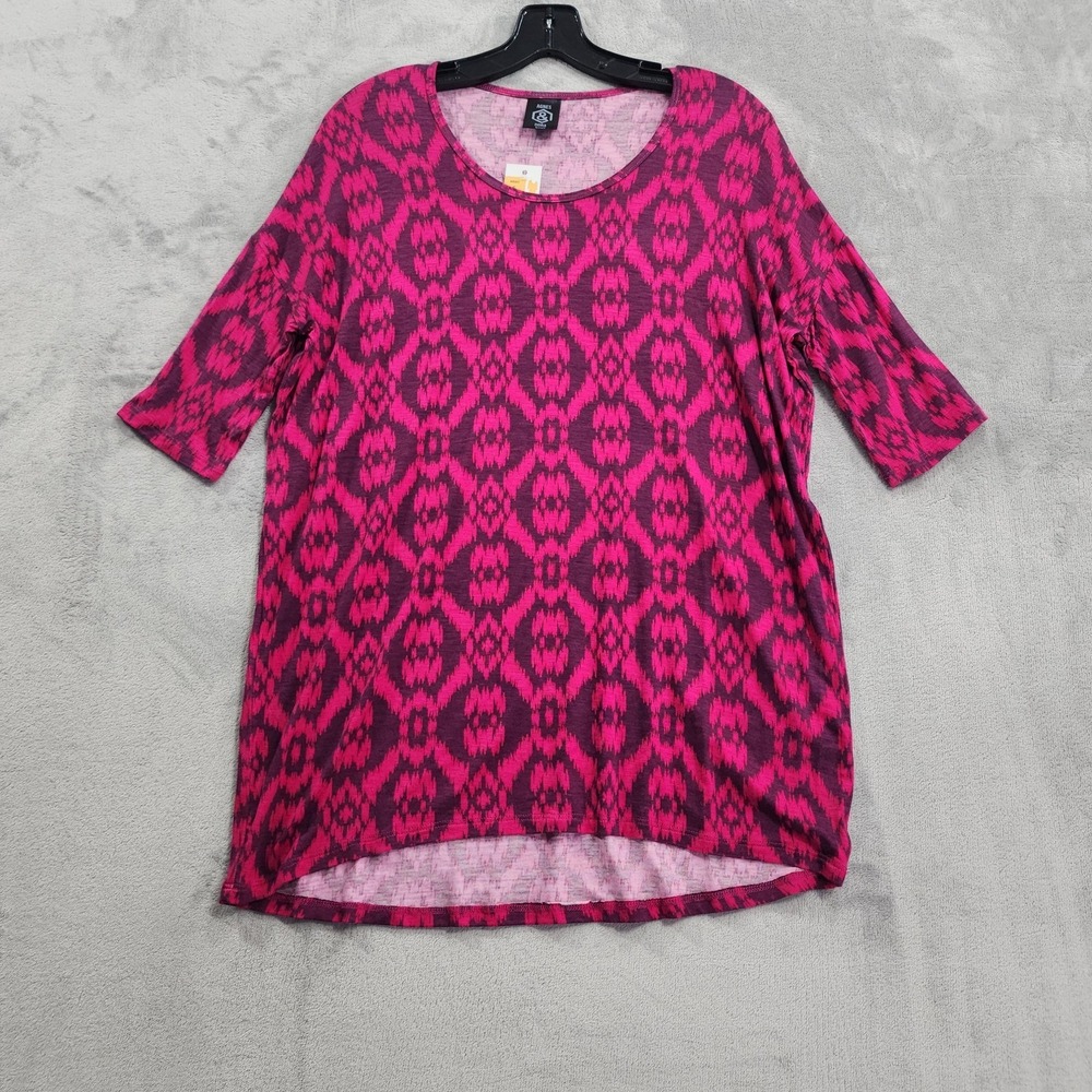NEW Agnes & Dora Top Womens S Pink Geometric Hi-Lo 3/4 Sleeve‎ Tunic Stretch